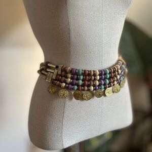 Bohemian Beaded Belt with Gold Accents